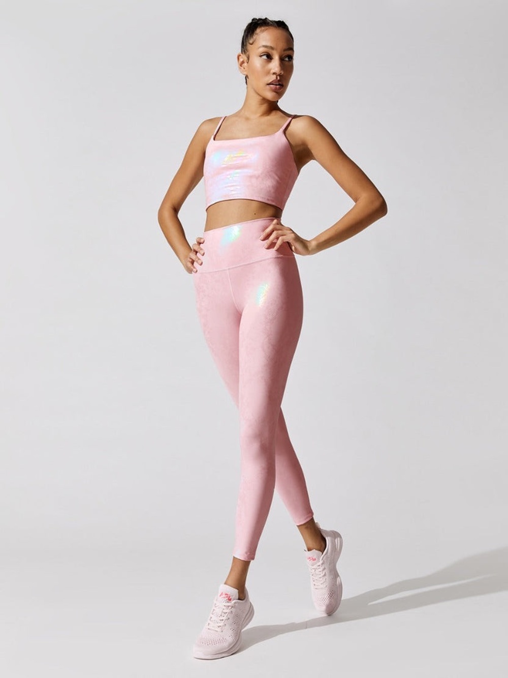 Carbon38 Shimmer Pink High-Rise Leggings and Crop Set